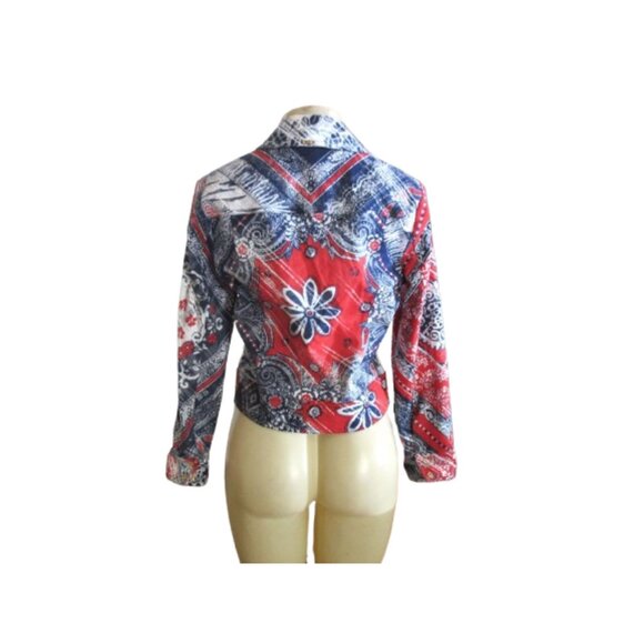Vintage St John Sport Paisley Bold Print Zip Up Jean Jacket Size Small - Picture 7 of 8